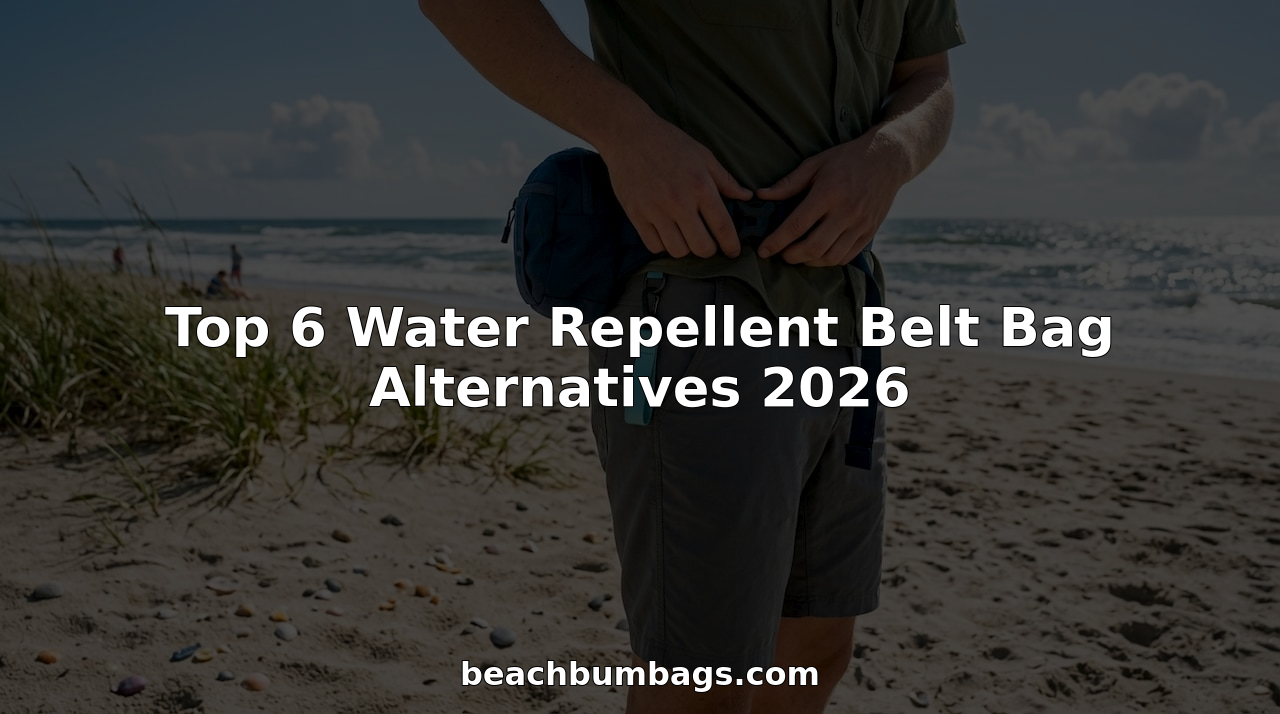 Person adjusting water repellent belt bag by shoreline