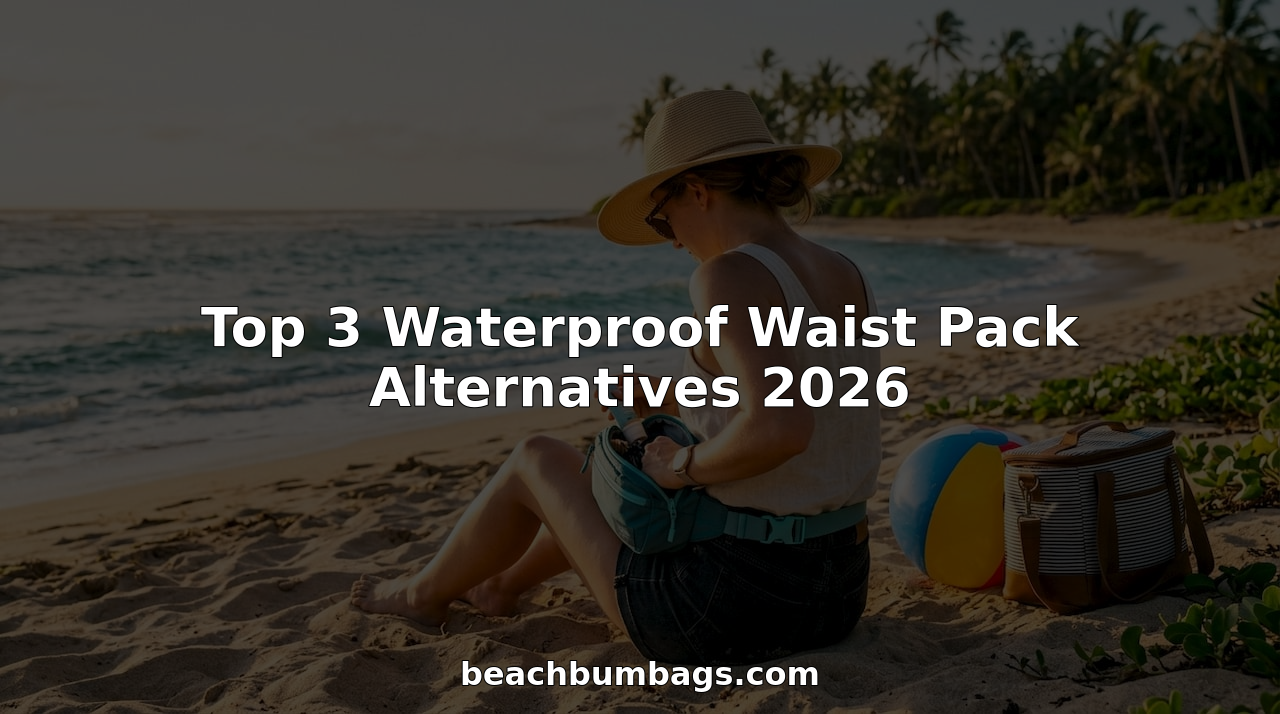 Woman using waterproof waist pack at rocky beach