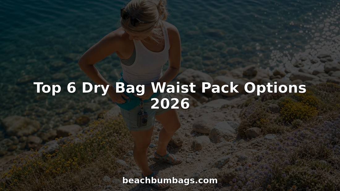 Woman adjusting dry bag waist pack outdoors