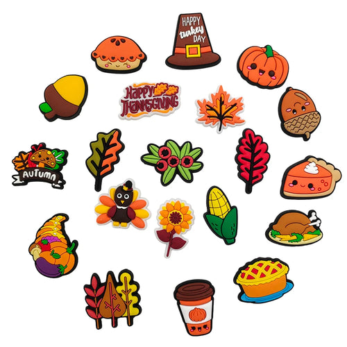20-Piece Thanksgiving Bag / Clog Shoe Charms – Fall Shoe Accessories, Turkey & Autumn Charms, Thanksgiving Gifts, Clog Charms