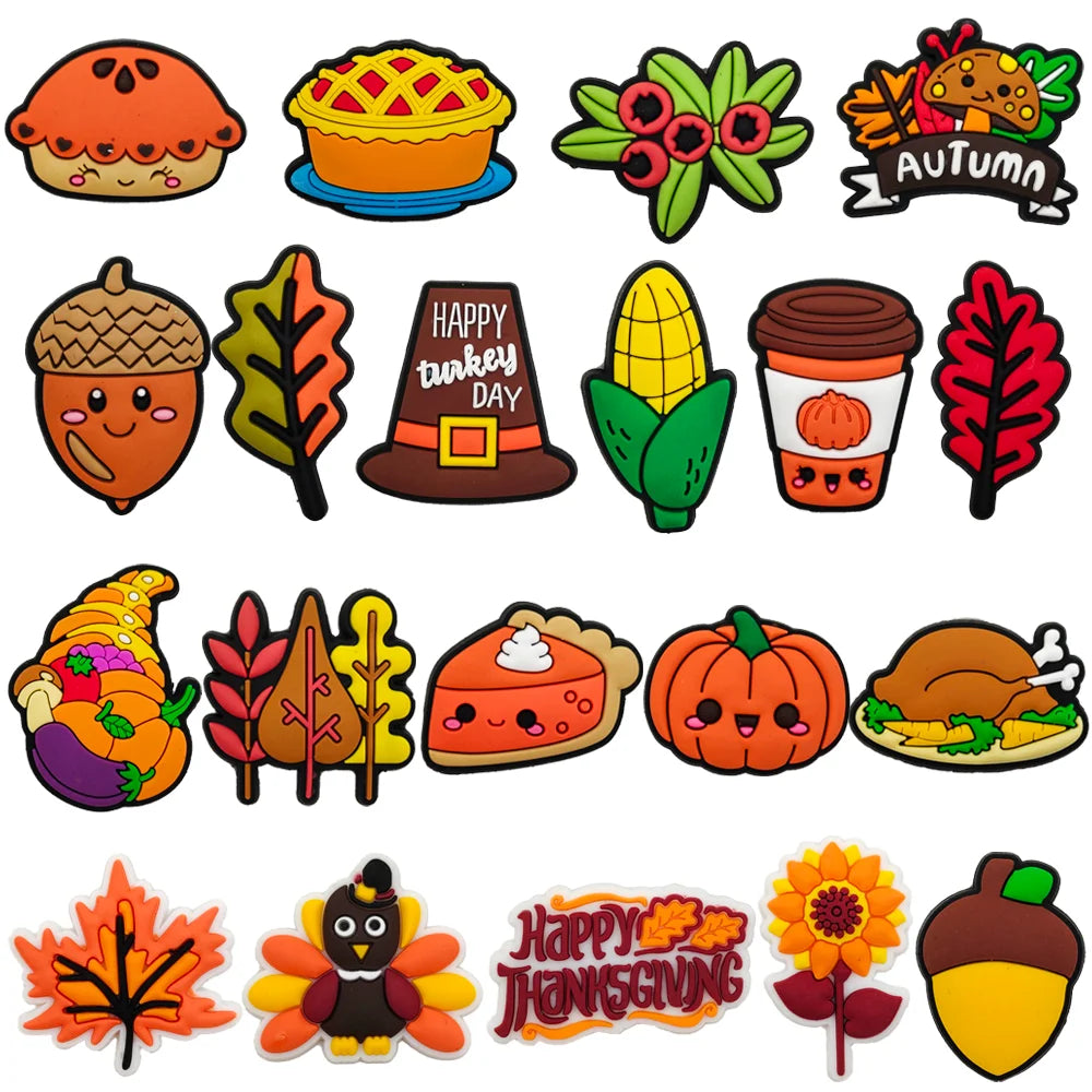 20-Piece Thanksgiving Bag / Clog Shoe Charms – Fall Shoe Accessories, Turkey & Autumn Charms, Thanksgiving Gifts, Clog Charms