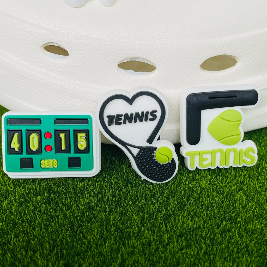 Tennis Bag / Clog Shoe Charms – 12 or 32 Piece Tennis Charm Set, Tennis Team Gifts, Sports Shoe Accessories, Tennis Player Gift
