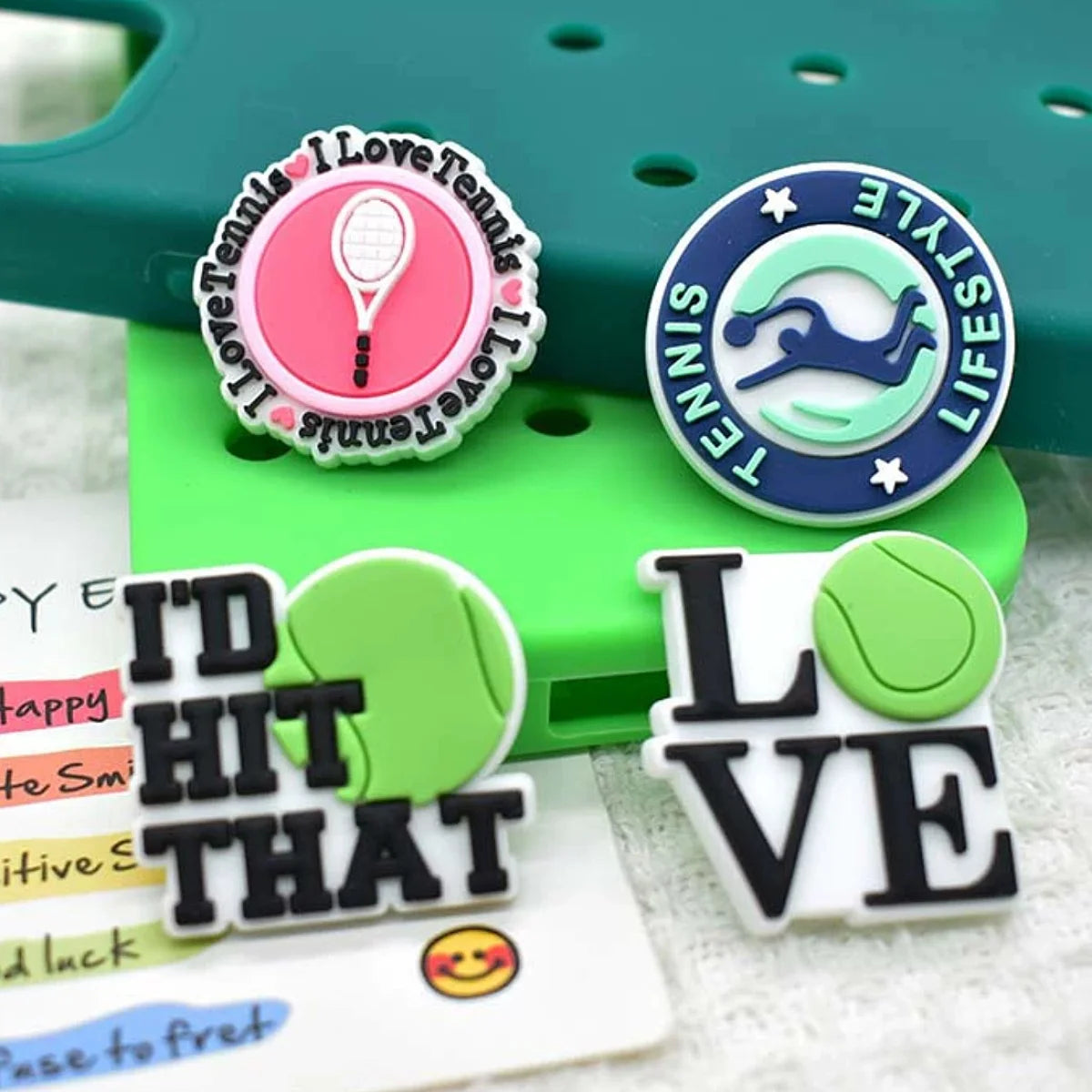 Tennis Bag / Clog Shoe Charms – 12 or 32 Piece Tennis Charm Set, Tennis Team Gifts, Sports Shoe Accessories, Tennis Player Gift