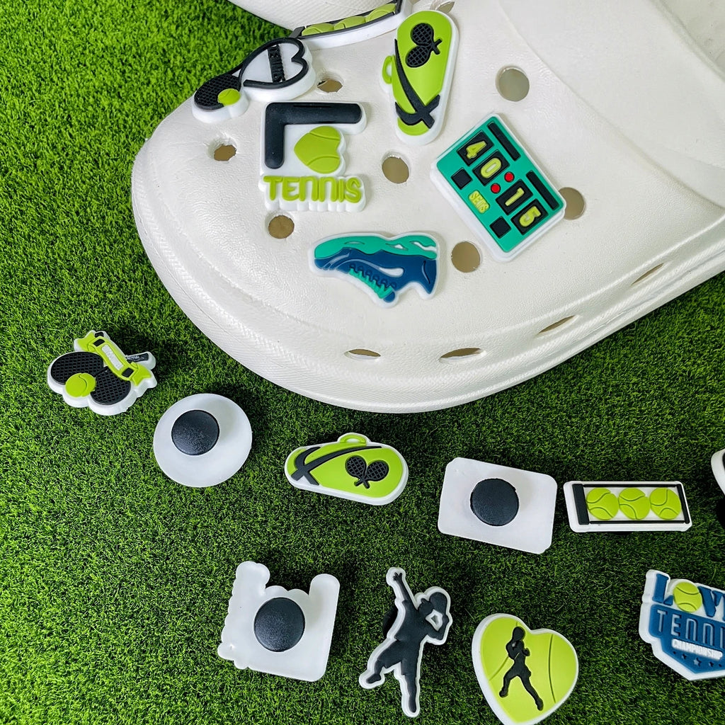 Tennis Bag / Clog Shoe Charms – 12 or 32 Piece Tennis Charm Set, Tennis Team Gifts, Sports Shoe Accessories, Tennis Player Gift