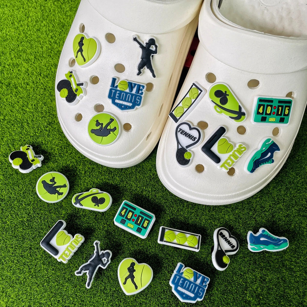 Tennis Bag / Clog Shoe Charms – 12 or 32 Piece Tennis Charm Set, Tennis Team Gifts, Sports Shoe Accessories, Tennis Player Gift